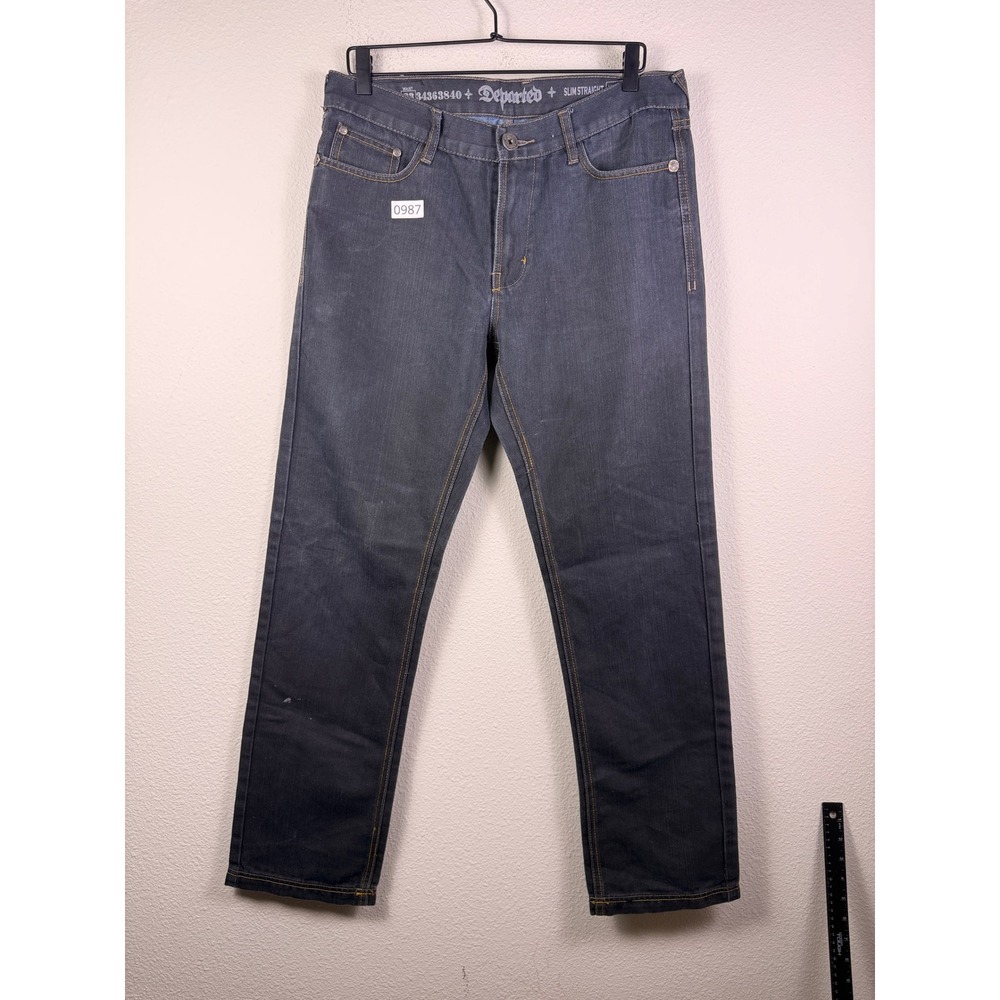 Departed Slim Straight Jeans Mens 33x32 Dark Wash Gray Blue Denim